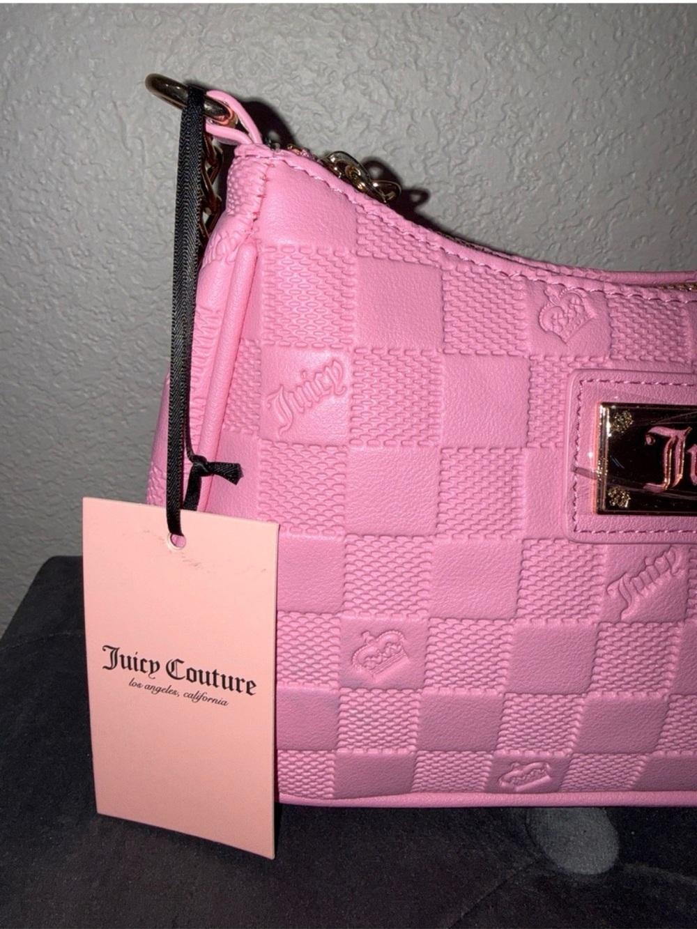 Juicy Couture Pink Quilted Checker Shoulder Bag with Key Charm - Picture 3 of 7
